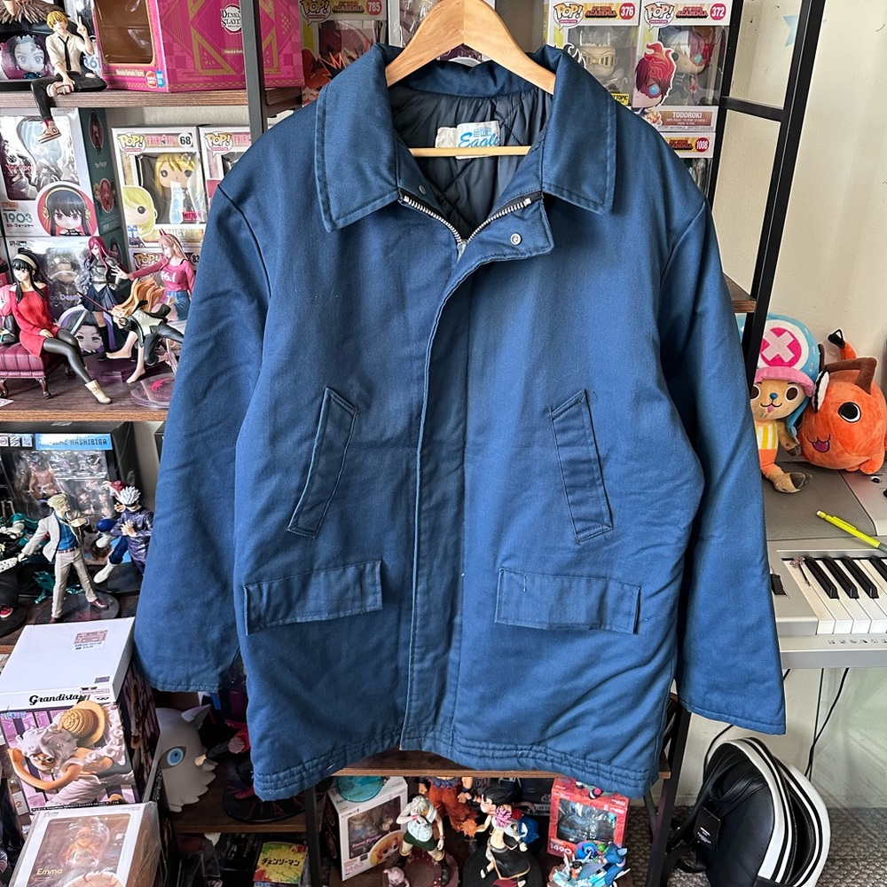 Vintage Eagle Chore Jacket Quilted Workwear Coat Navy Blue Men’s L Tall